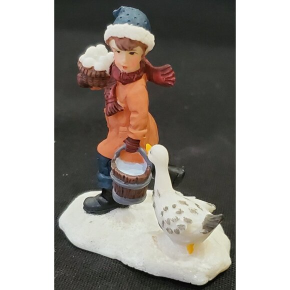 Santas Workbench BOY WITH EGGS & DUCK goose Christmas Village figure OWell 2.25" - Picture 4 of 7